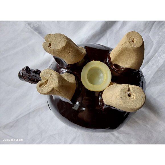 Amazing studio pottery moose piggy bank dark brown with blue eyes - Picture 5 of 9